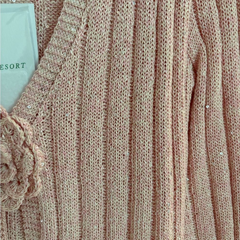Asta Resort Size Medium Elegant Pink Ribbed Cardigan - Picture 3 of 10
